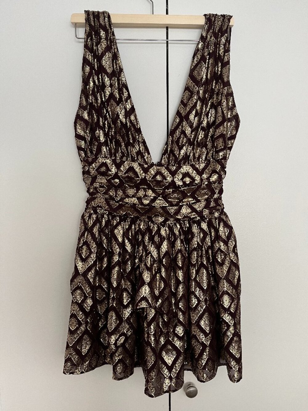 Ramy Brook Metallic Jacquard Mini Dress Gold (NWOT True Sample!) Small equival